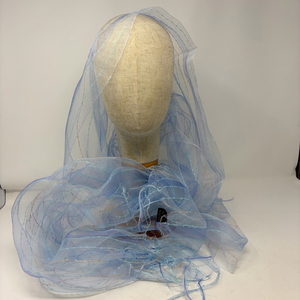 Ethereal Iridescent Silk Linen Scarf Fairycore Whimsigoth Sheer Blue Wrap - Picture 7 of 7